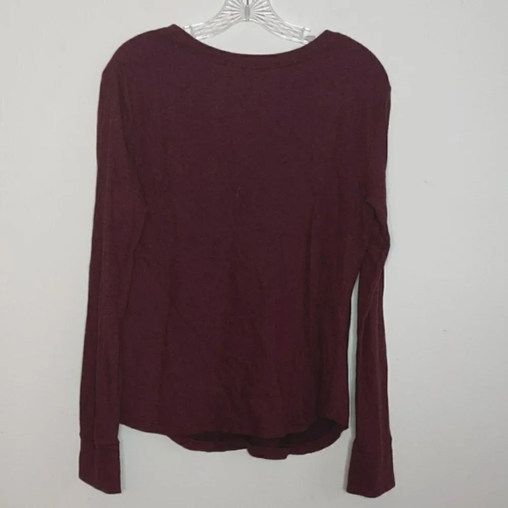 BDG Maroon V Neck Long Sleeve T Shirt - Picture 4 of 4